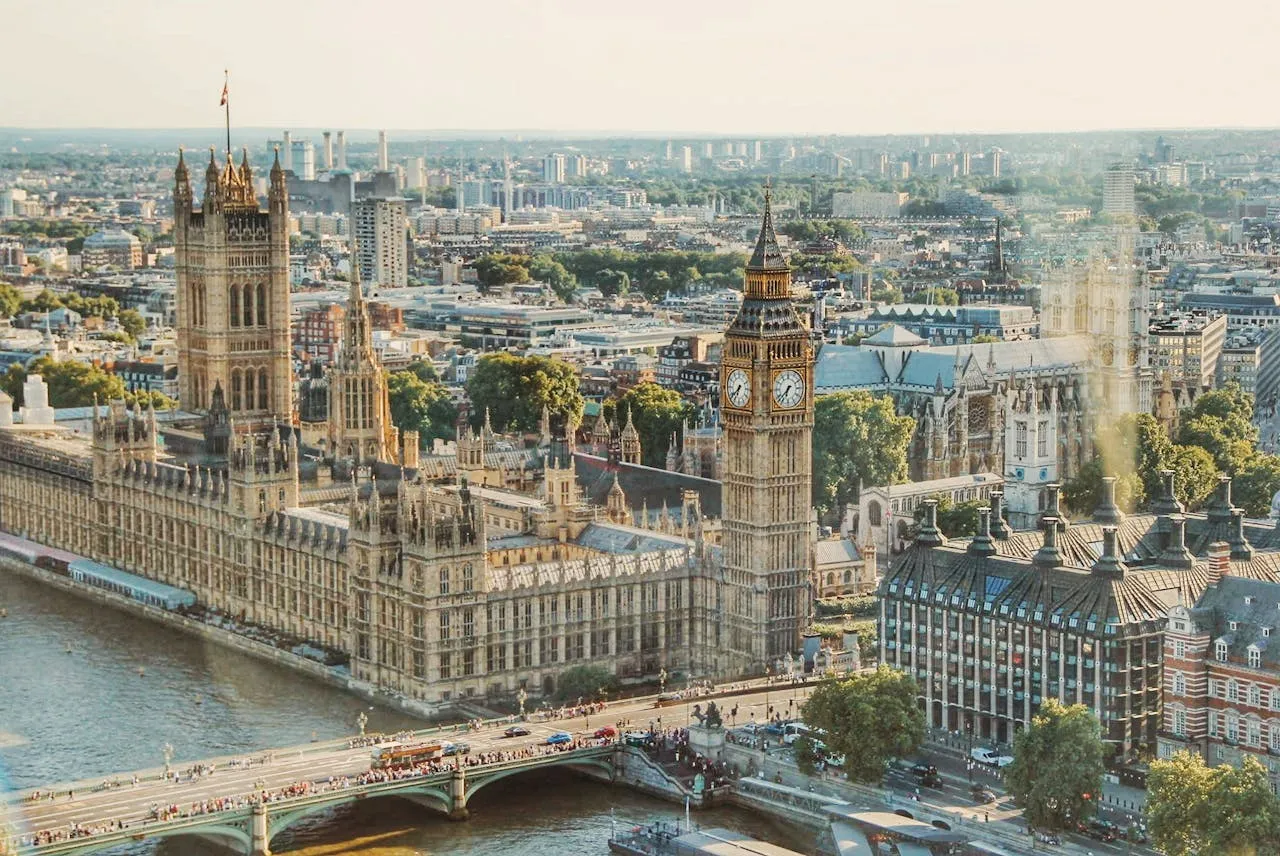 Palace of Westminster and Big Ben in London representing the British Crown for Kings Birthday in New Zealand